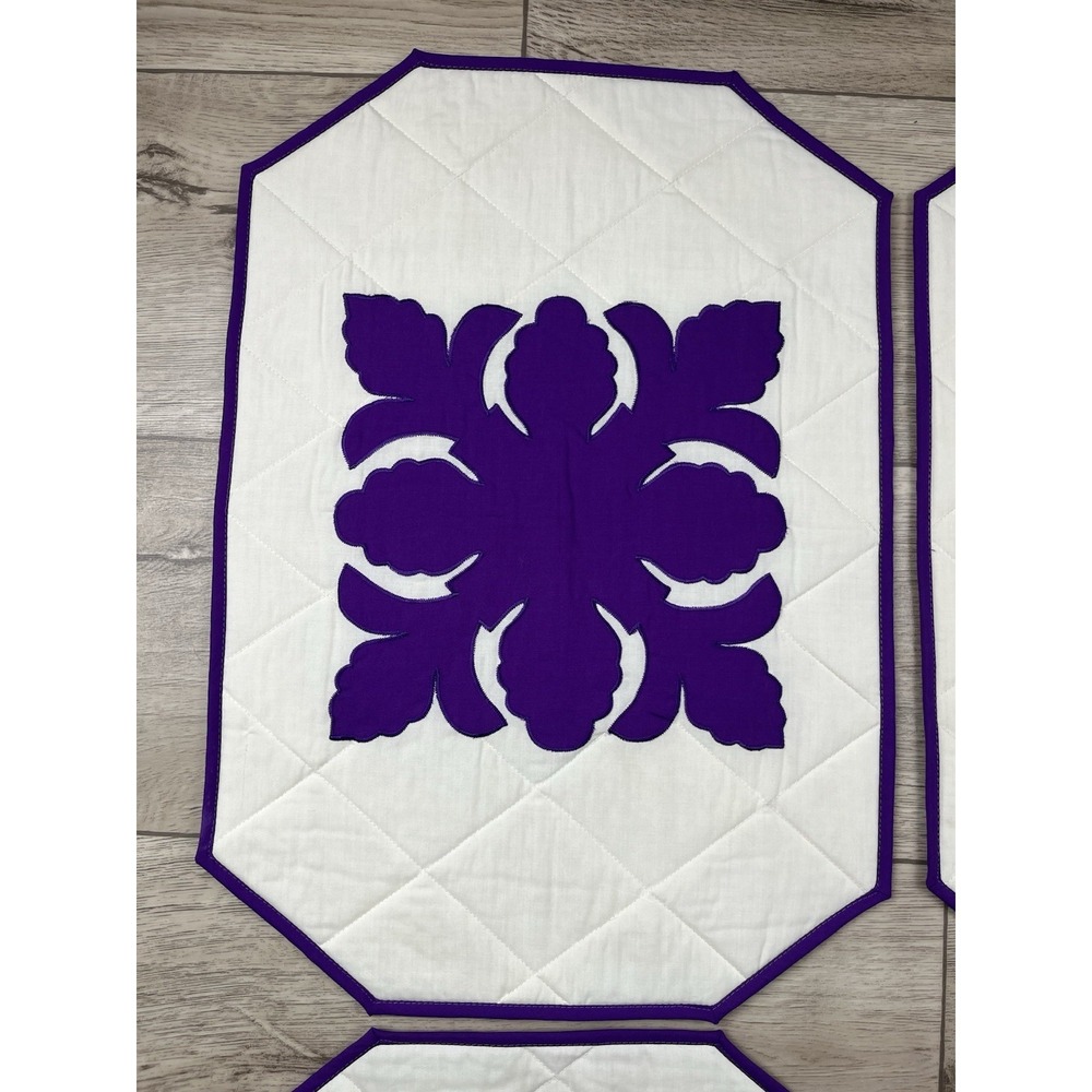 DBI Hawaii Inc Hawaiian Themed Placemats Quilted Set of 4 Purple White - NEW VTG - Picture 2 of 11